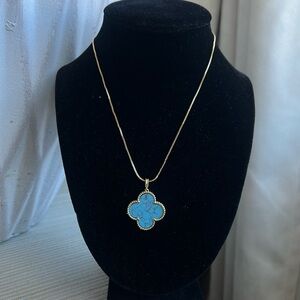 Gold and Turquoise clover Pendant Necklace